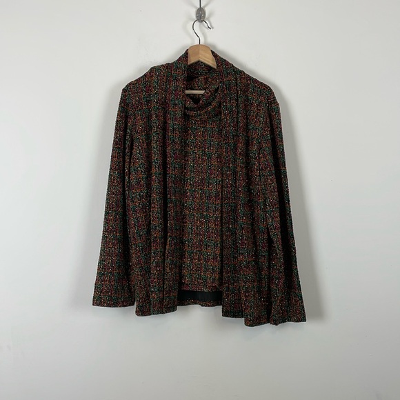 Susan Graver Womens 2 Piece Tunic Cardigan Set Stretch Cowl Neck Long Sleeve Top - Picture 1 of 10